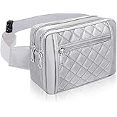Cute Large Fanny Packs for Women Men Cross Body Nylon Waist Bag Grey Fashion Designer Fanny Pack for Exercise Travel Gym Workout Running Bum Bag Gray Hiking Quilted Fanny Pack