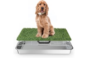 PTFFF Dog Grass Pad with Tray, Grass Pad for Dogs Potty 24" X 17.7", Stainless Steel Tray & Grate, 1 Pcs Replacement Artificial Grass Mats, Portable Dog Toilet for Indoor and Outdoor Use