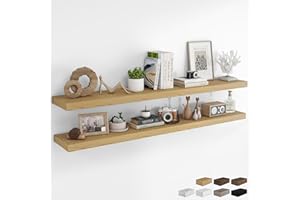 RICHFOCUS 72Inch Floating Shelves for Wall 2 Pack Shelves for Bedroom|Kitchen|Bathroom Wall Mounted Rustic Wood Floating Shelf with Invisible Brackets for Books|Storage|Decor, Oak
