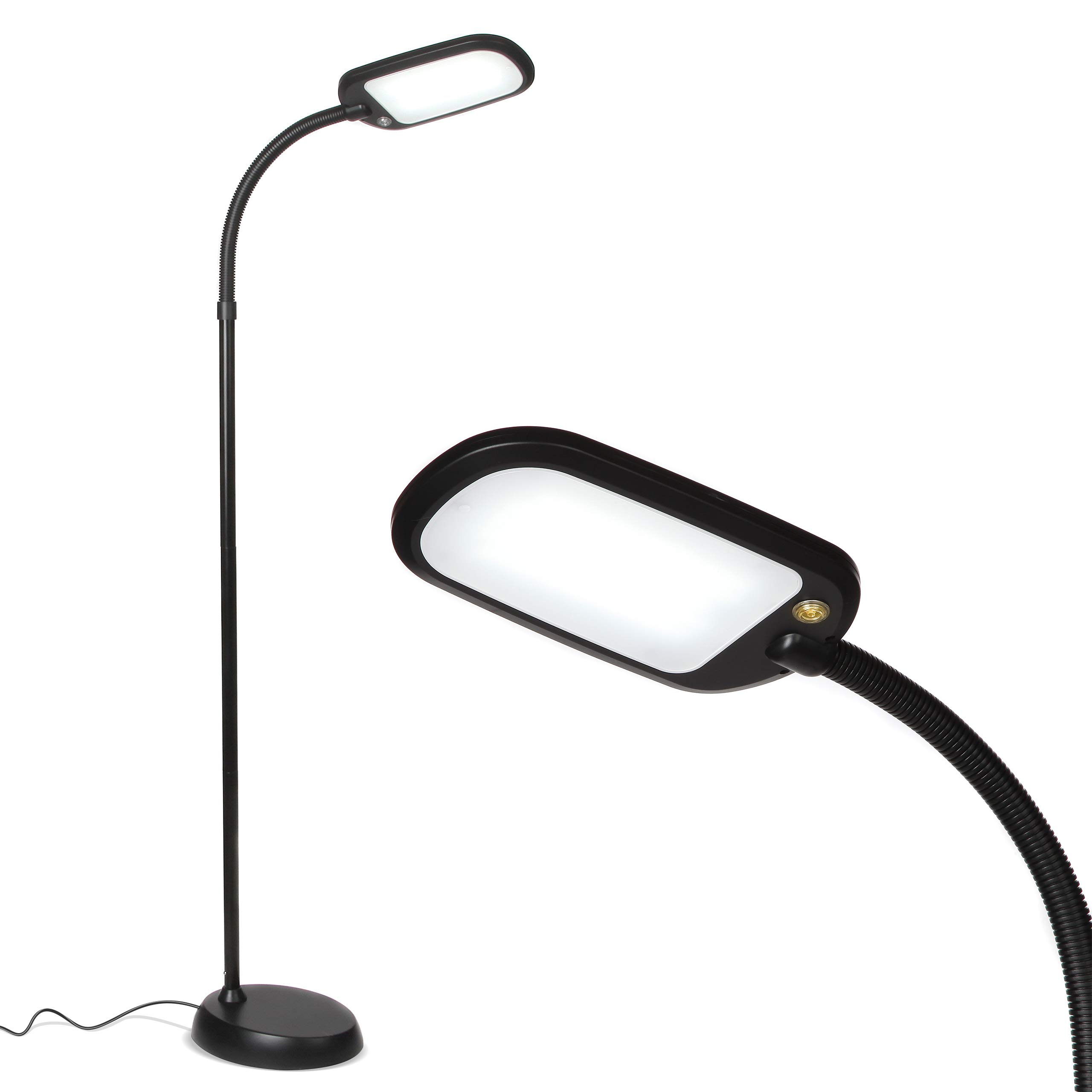 Brightech Litespan Slim LED Floor Reading Lamp - Tall with Adjustable Gooseneck, Dimmable for Living Rooms, Offices & Bedrooms - Black