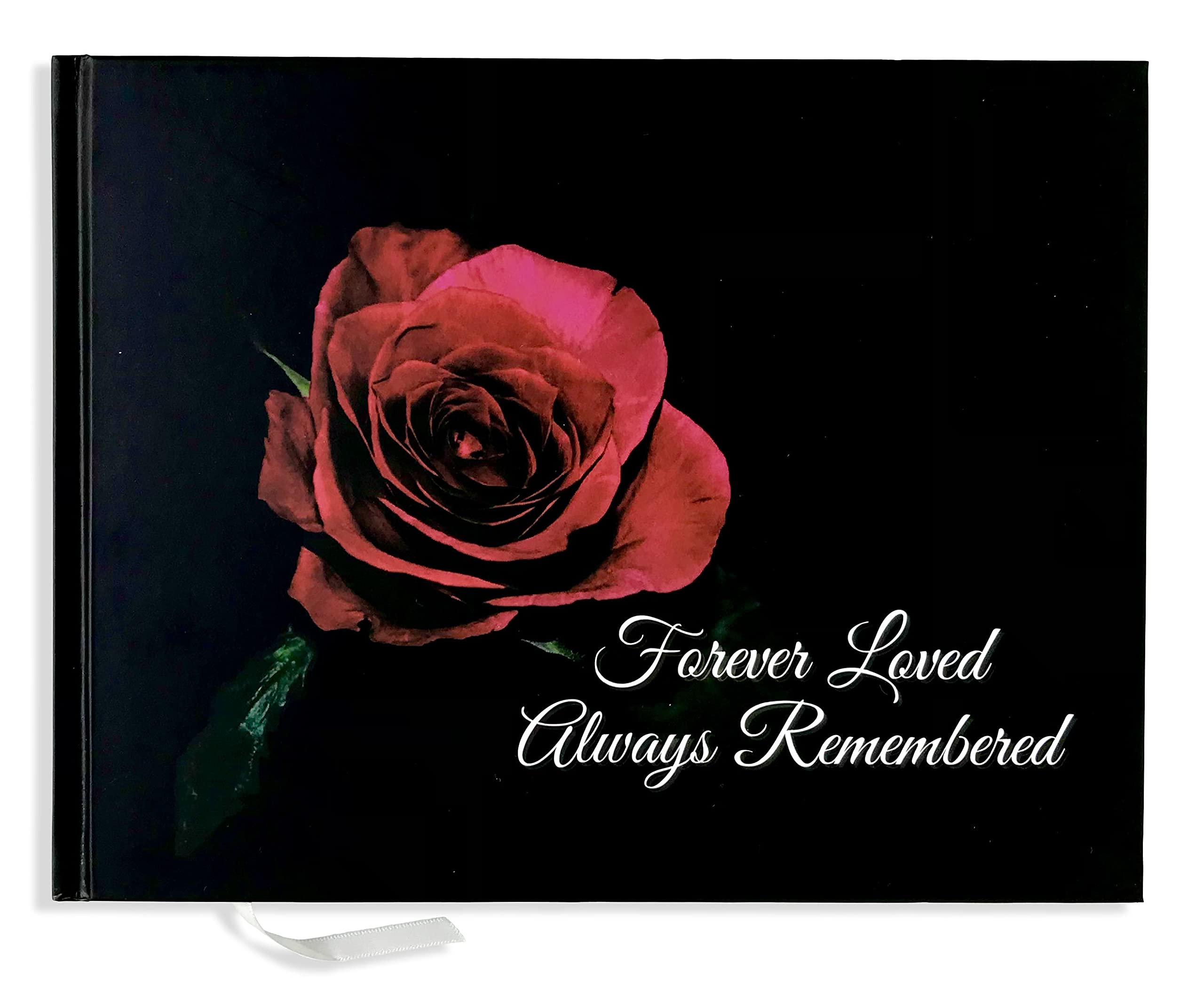 Memory Book for Funeral | Book of Condolence with Memory Table Card Sign (Black-Rose)