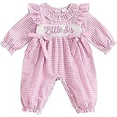 Lehoso Smocked Baby Girl Clothes Newborn Crew Neck Long Sleeve Plaid Romper Bubble One Piece Jumpsuit Infant Fall Clothes