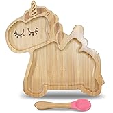 HARTAN CO Unicorn Bamboo Plate for Babies and Toddler Girls - Non-Toxic All Natural Eco Friendly Dinnerware set for Babies and Toddlers - Bamboo Kids Plate with Silicone Suction Cup and Spoon - Pink