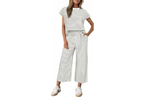 Sweetmoon 2 Piece Sets for Women Summer Outfits Short Sleeve Top Wide Leg Crop Pants Womens Matching Sets for Travel Vacation