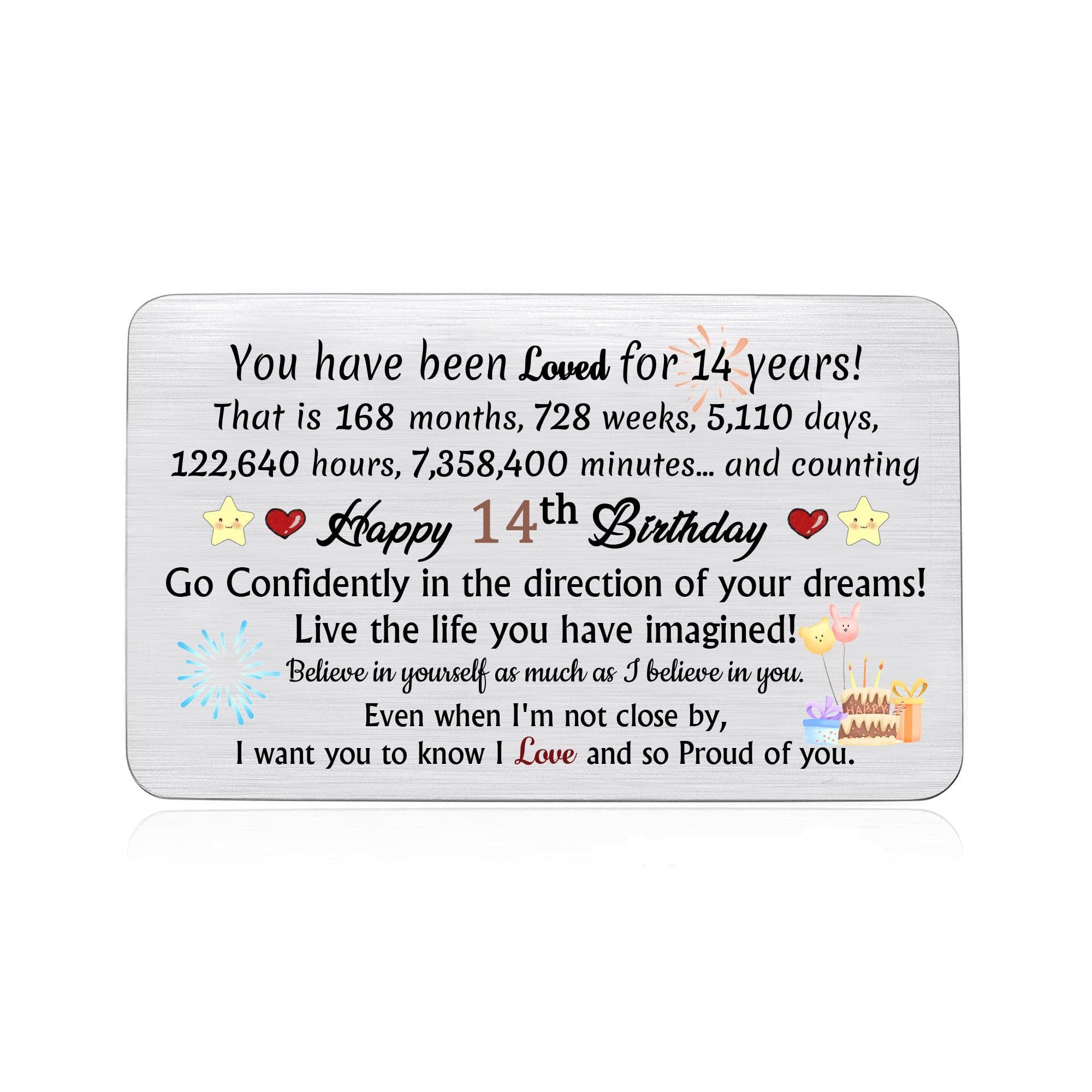 14th Birthday Birthday Greeting Cards Son Daughter Inspirational Wallet Insert Card Appreciate Gifts Cake Cute Personalized Best Friend Sister Brother Grandson Granddaughter Niece Nephew Keepsakes