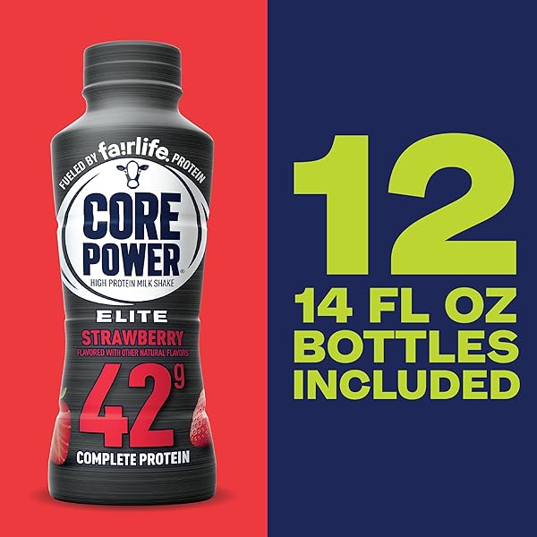 CORE POWER ELITE HIGH PROTEIN SHAKE, STRAWBERRY, 42G BOTTLE, 14OZ, 12 PACK