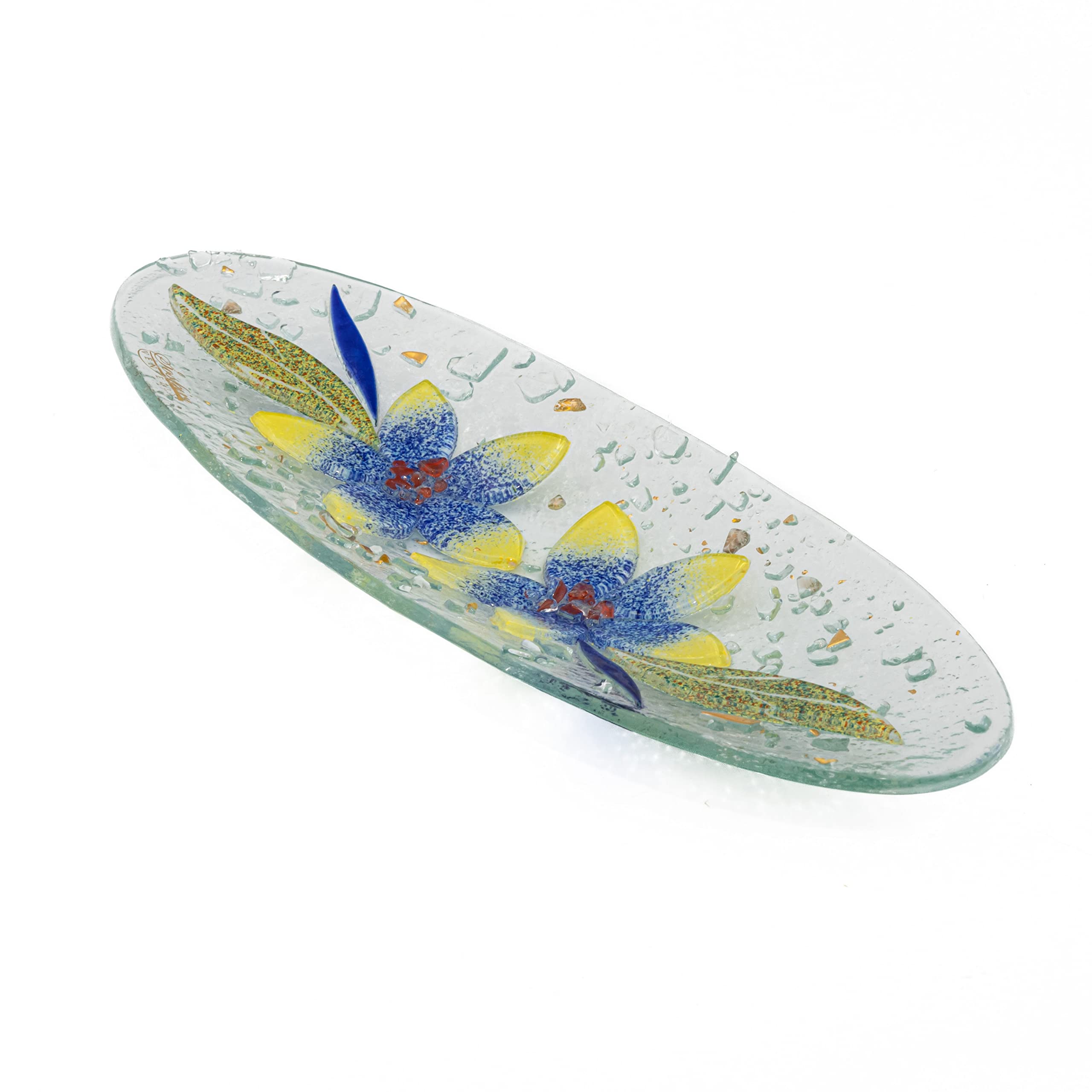 Sospiri Venezia Tidy Tray Ornament Plate Decor Floral Murano Glass Centerpiece Home Furnishing Decor Gift Handmade Made in Italy (Blue Lily cm28x11 Oval)