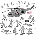 TimMee Plastic Army Men Helicopter Playset - Gray 26pc Made in USA