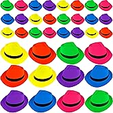 SGBETTER 36 Pack Neon Color Plastic Hats Party Hats for Birthday Bachelorette Cowboy Theme Party Supplies, 6 Colors
