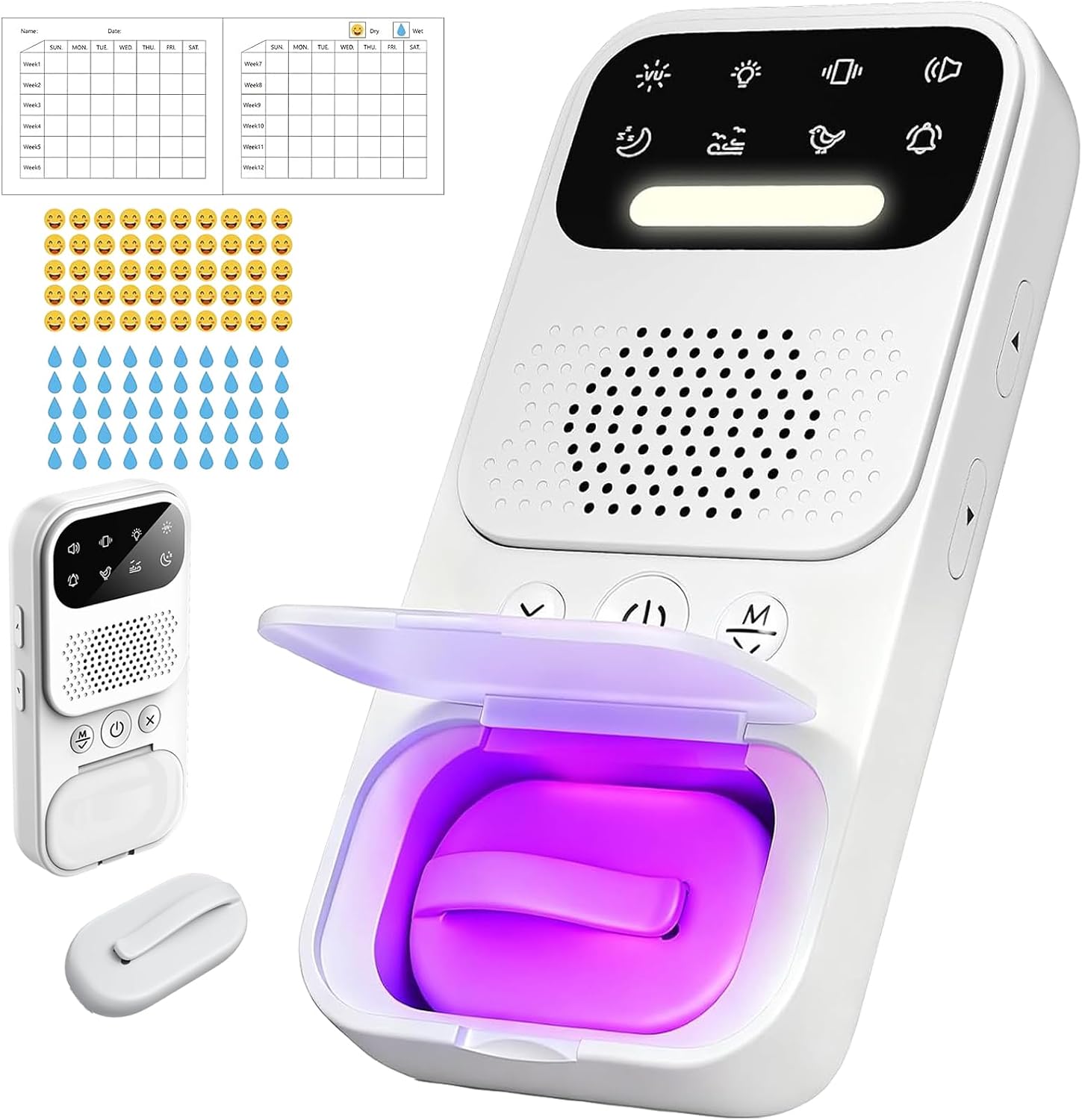 2026 New Wireless Bed Wetting Alarm for Boys & Adults – Moisture Sensor with White Noise Sleep Aid, Rechargeable, Vibration/Sound Alert, Night Light, USB-C – Enuresis Alarm for Bed Wetting Training