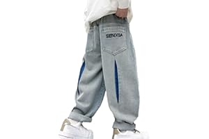 Youth Boys Sweats Boys' Baggy Jeans Straight Leg Jeans with Pockets Elastic Waist Distressed Ripped Denim Pants