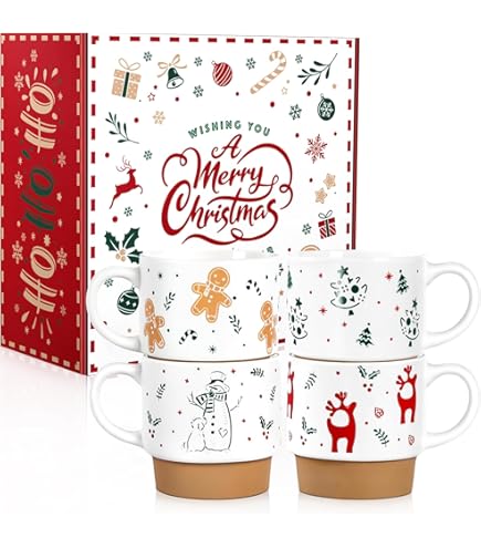 Amazon.com: QIKSION 16oz Christmas Coffee Mugs Set of 6, Large Hot  Chocolate Mugs, Holiday Cocoa Ceramic Mug Gift Set for Family, Friends and  Colleagues(Red Black Plaid, White) : Home & Kitchen