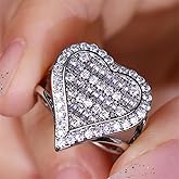 925 Sterling Silver Light Luxury Rectangular Love Ring Simulation Diamond Ring Group Set with Diamond Heart Shaped Index Finger Engagement Ring as a Gift for Girlfriend 8