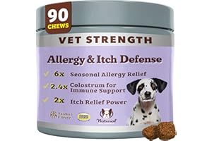 Natural Dog Company Allergy & Itchy Defense Chews 90 ct, Vet Strength High-Concentration Dog Allergy Relief with 2.4X Colostrum,2X Salmon Oil & 1.5X Probiotics, Supports Immune,Coat & Gut Health