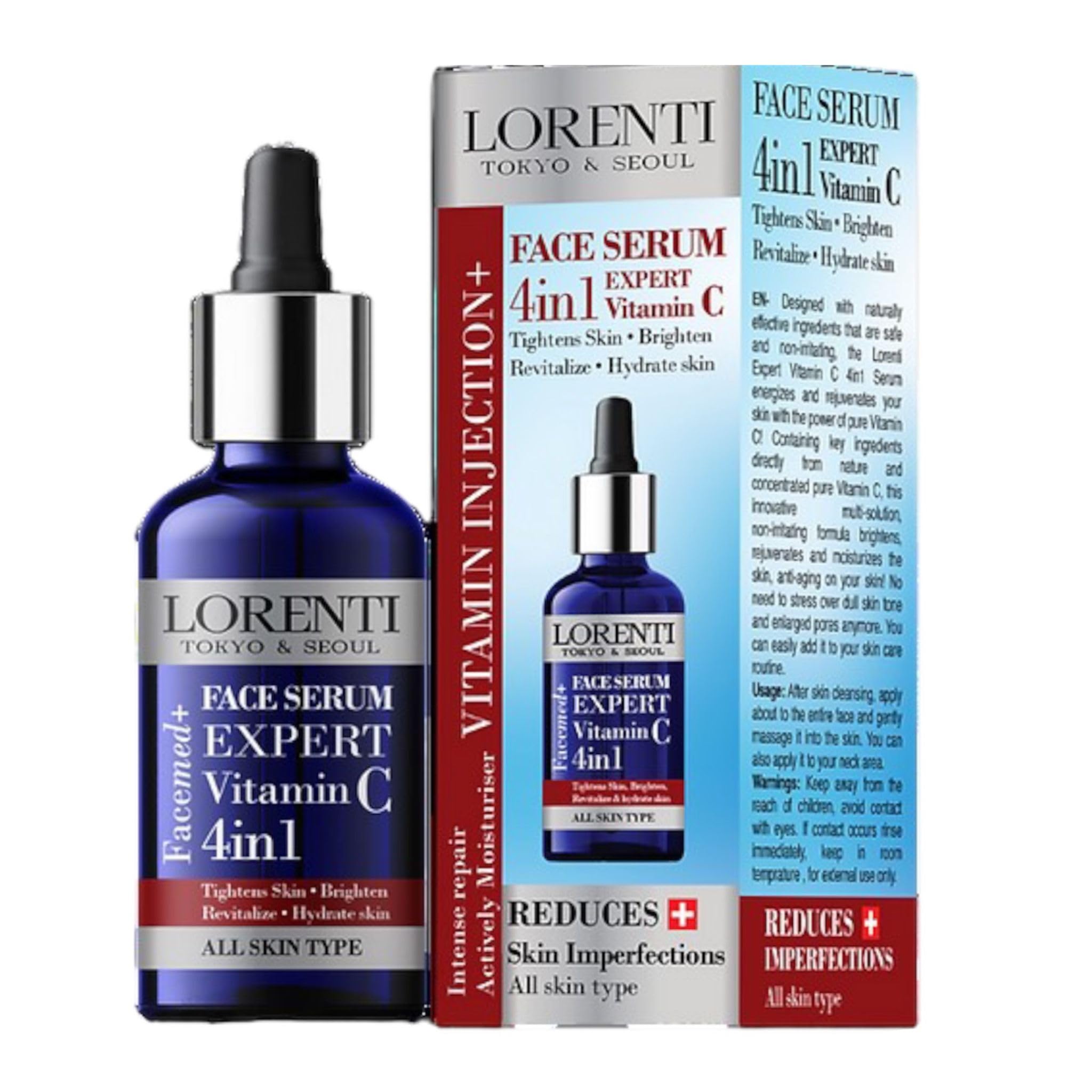 Lorenti 4-in-1 Face Serum 50 ml | Reduces Skin Imperfections, Tightens Skin, Brightens, Revitalizes, and Hydrates Skin - Contains Vitamin C - For All Skin Types 1.7 Fl Oz