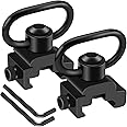 LONSEL 360° Rotation Picatinny Sling Swivel Mounts, 2 Point and Traditional Sling Picatinny Rail Mount with 1.25" Push Button QD Sling Swivels - Black (2 Pack)