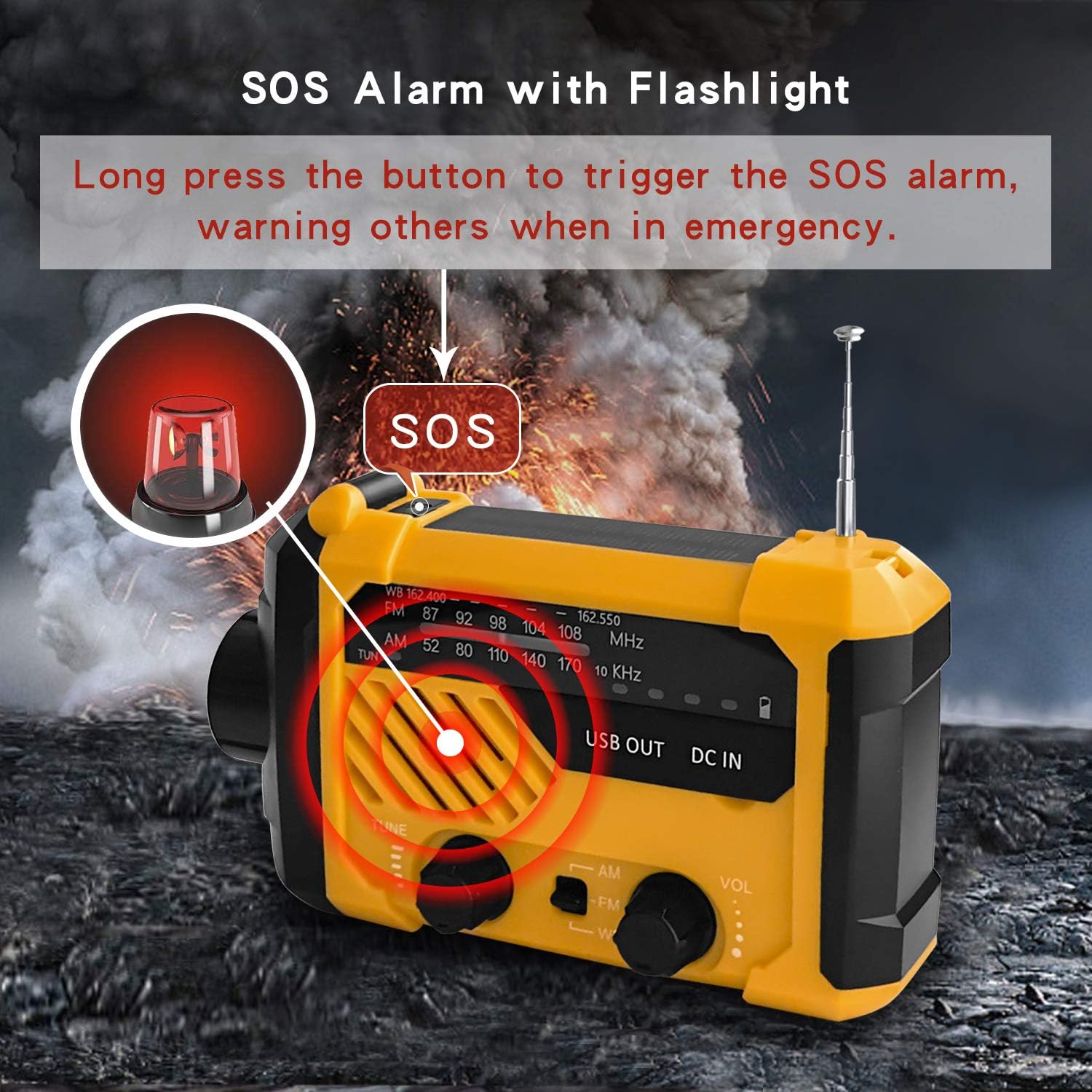 Emergency Weather Alert Radio, USFY Portable Solar Powered Hand Crank Radio, 4 Way Charging, SOS Alarm, LED Flashlight/Reading Lamp, AM FM NOAA Radio - Orange: Home Audio & Theater