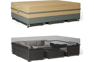 GREENER Patio Furniture Covers, Waterproof Outdoor Table Furniture Cover, Wind-Proof Anti-UV Patio Furniture Set Cover，Outdoor Dining Set Cover Rectangular 108" L × 82" W × 28" H （Beige）