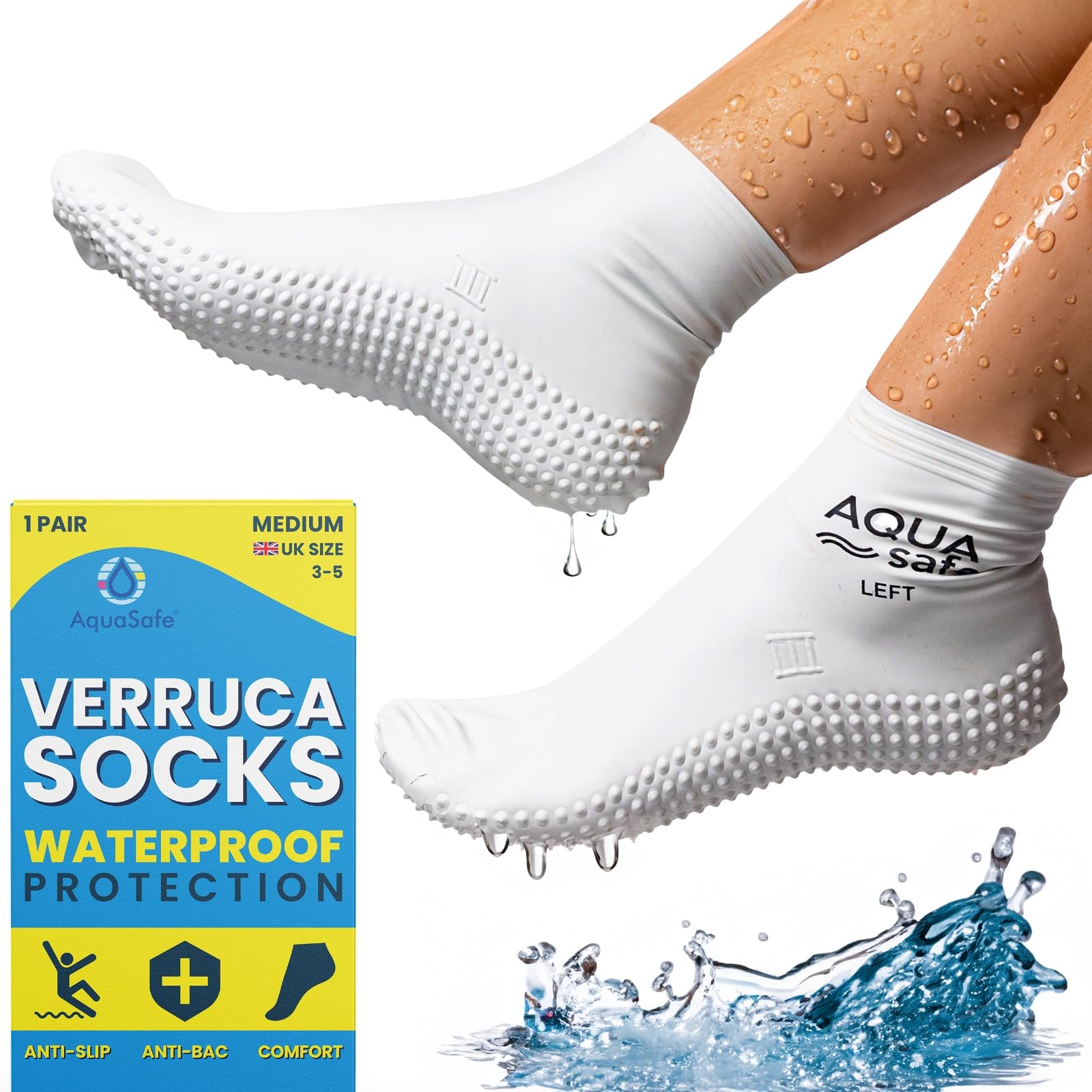Aquasafe Guardsocks Verruca Sock Kids and Adults - 100% Latex Swimming Pool Swim Socks for Kids and Adults - Non-Slip Waterproof Swimming Shoes for Verruca Protection at Pools