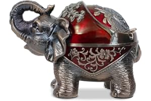 Gusnilo Elephant Ashtray with Lid - Windproof Metal Ashtray for Outdoor & Indoor Use, Practical Vintage Decoration (Red)