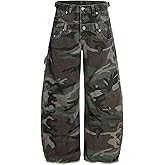 Aelfric Eden Womens Double Waist Camo Cargo Pants Vintage Washed Loose Straight Leg Trousers with Multi Pockets