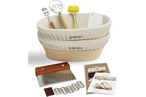 Sondiko Sourdough Starter Kit, Sourdough Bread Baking Supplies, Oval Banneton Proofing Basket Set for Bread Making Tools Supp