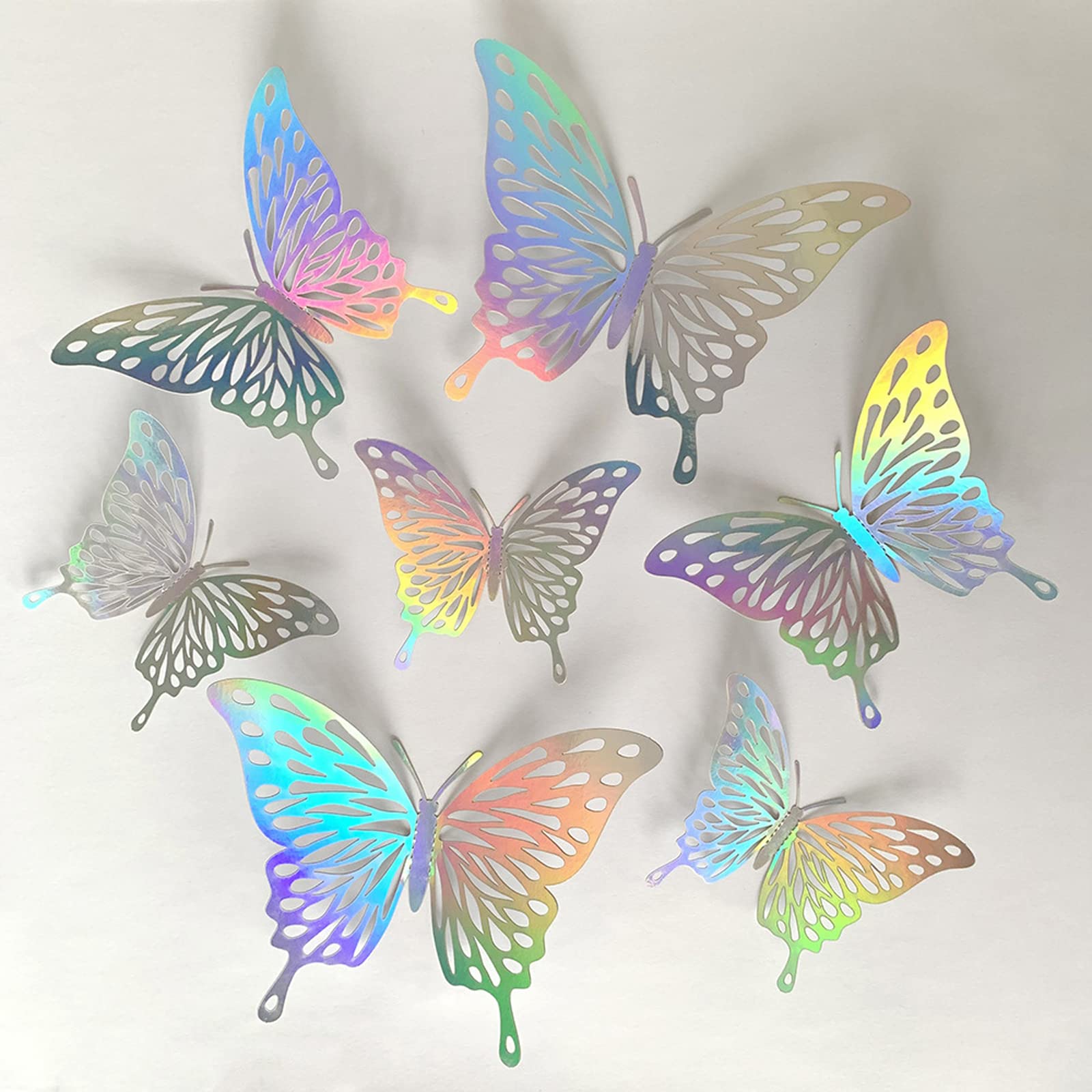 3D Butterfly Wall Decor,24PCS Removable Hollow Butterfly Wall Stickers,Shiny Silver Butterfly Wall Decals for Home Kids Room Living Room Bedroom and Wedding Party Wall Decorations (D) โ image 1