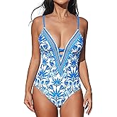 CUPSHE Women's One Piece Swimsuit Plunging V Neck Bathing Suit Cutout Crisscross Back Adjustable Straps Spaghetti