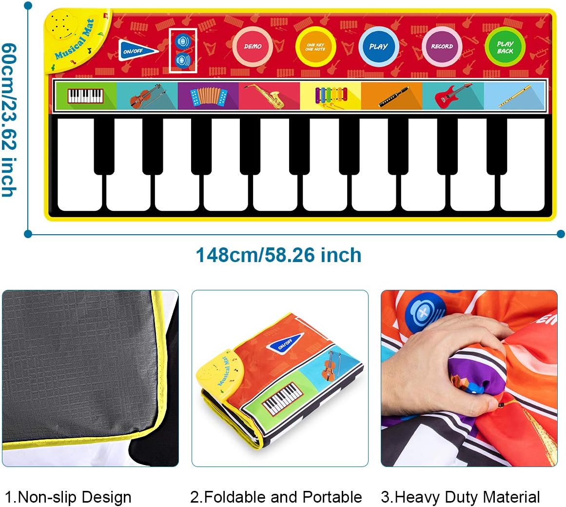 Magicfun Kids Musical Mat, Musical Piano Mat 8 Instrument Sounds 5 Play Modes with 3 AA Batteries and 1 Screwdriver Dance and Learn Mat for Boy Girl Toys 58.26" x 23.62": Toys & Games