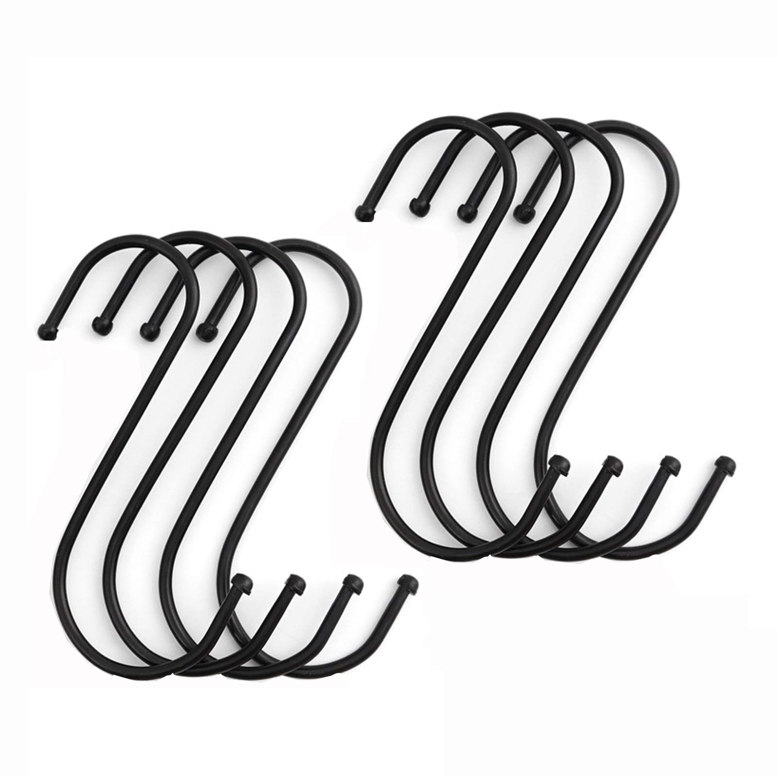 Meiyea 10 Pack S Hooks Heavy Duty - Large Stainless Steel Hanging Hooks for Cabinet, Door, Towel, Mop, Pot, Broom, Robe, Kitchen & Bathroom (Black)