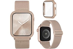 BUTIFACION Stretchy Bands Compatible for Apple Watch Band and Case 40mm 44mm 41mm 45mm 42mm 46mm, Nylon Solo Loop Sport Straps Protective Cover with Screen Protector for iWatch Series 10 9 8 7 SE 6 5 4