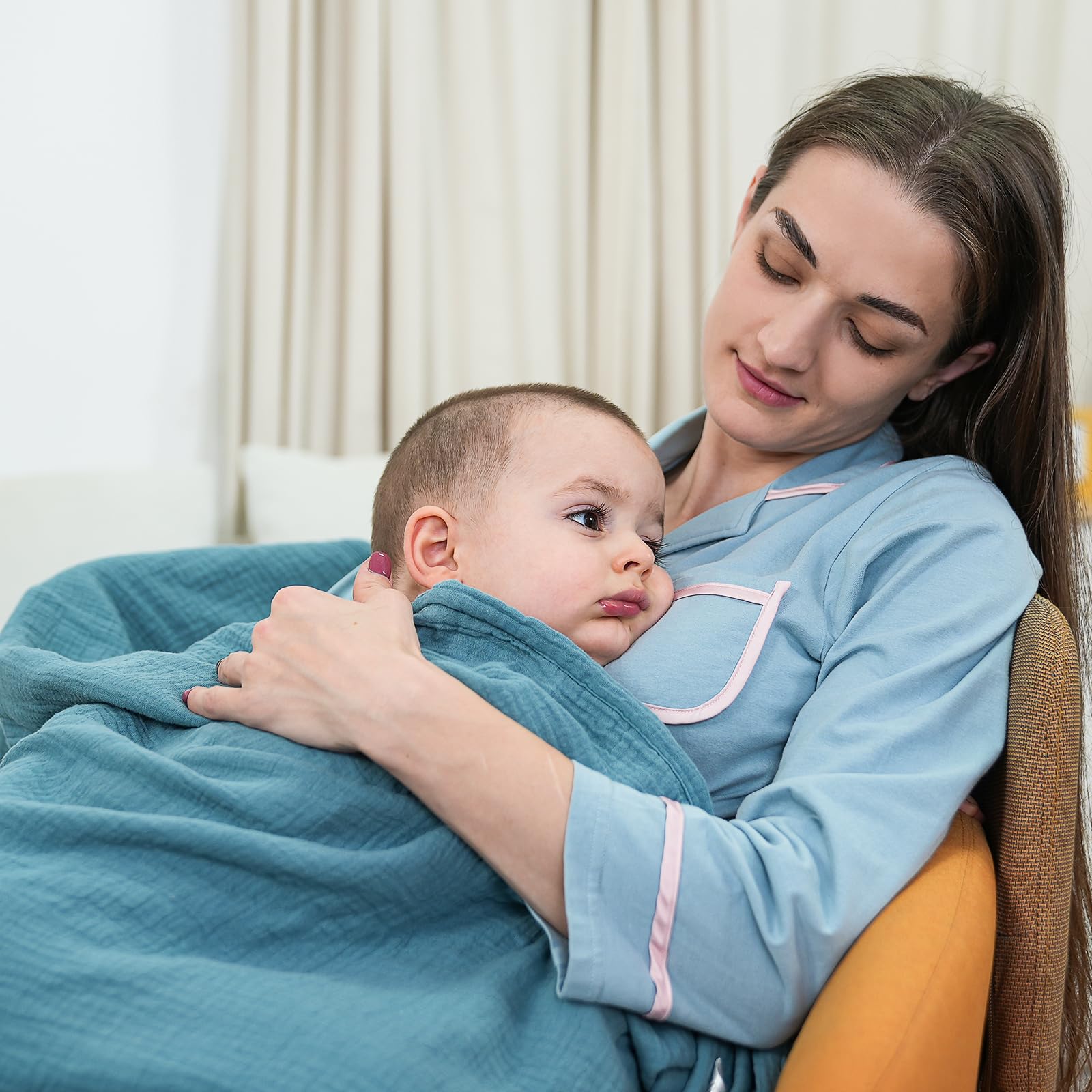 Baby Blanket,Muslin Swaddle Blankets for Boys Girls,Newborn Receiving Blanket with 6 Layer Cotton,Crib Blanket for Toddler,Nursery Blanket,Throws Bed Blanket,47