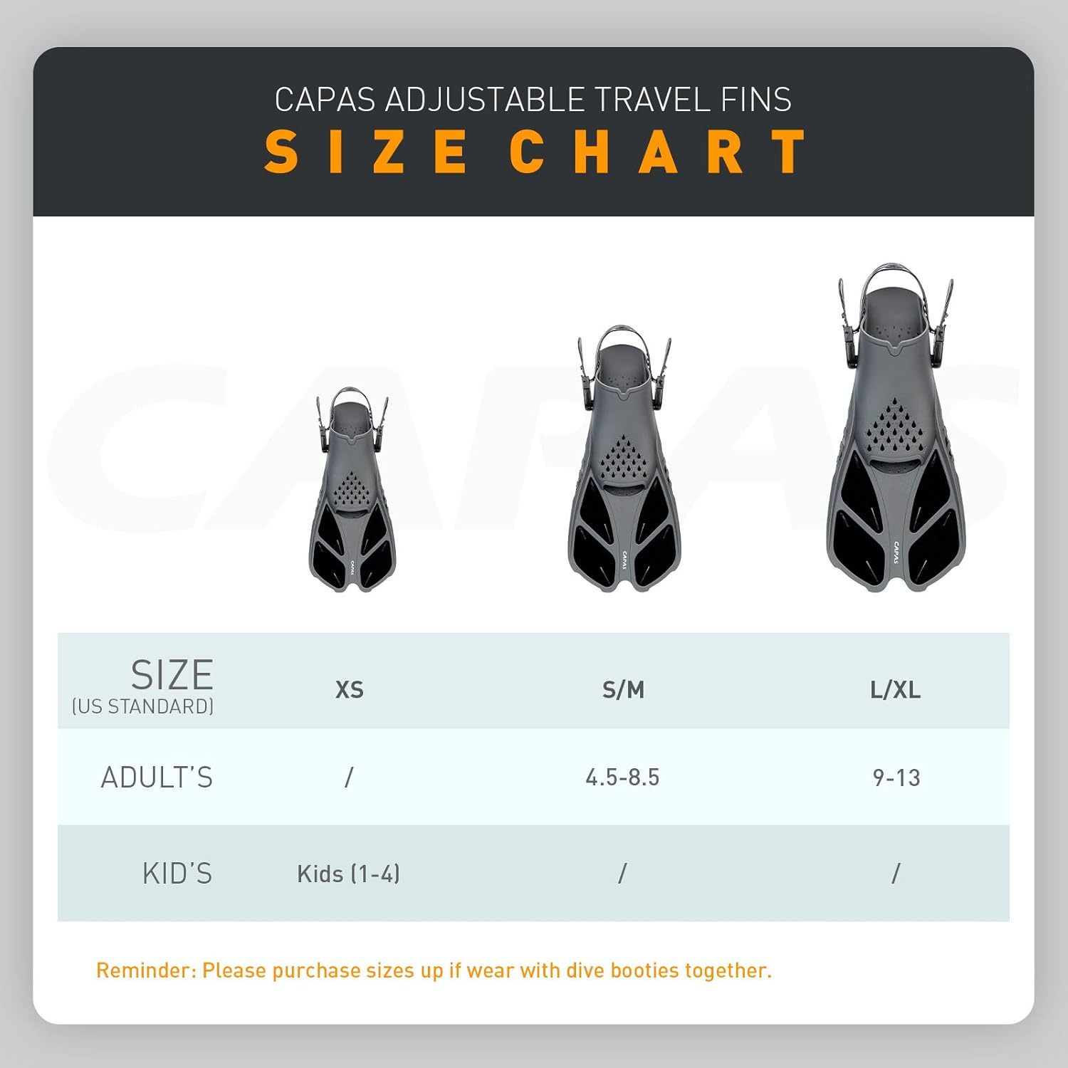 CAPAS Swim Fins, Snorkel Fins with Travel Size Short Fins for Snorkeling Diving Adjustable Open Heel Flippers for Men Women Youth : Sports & Outdoors