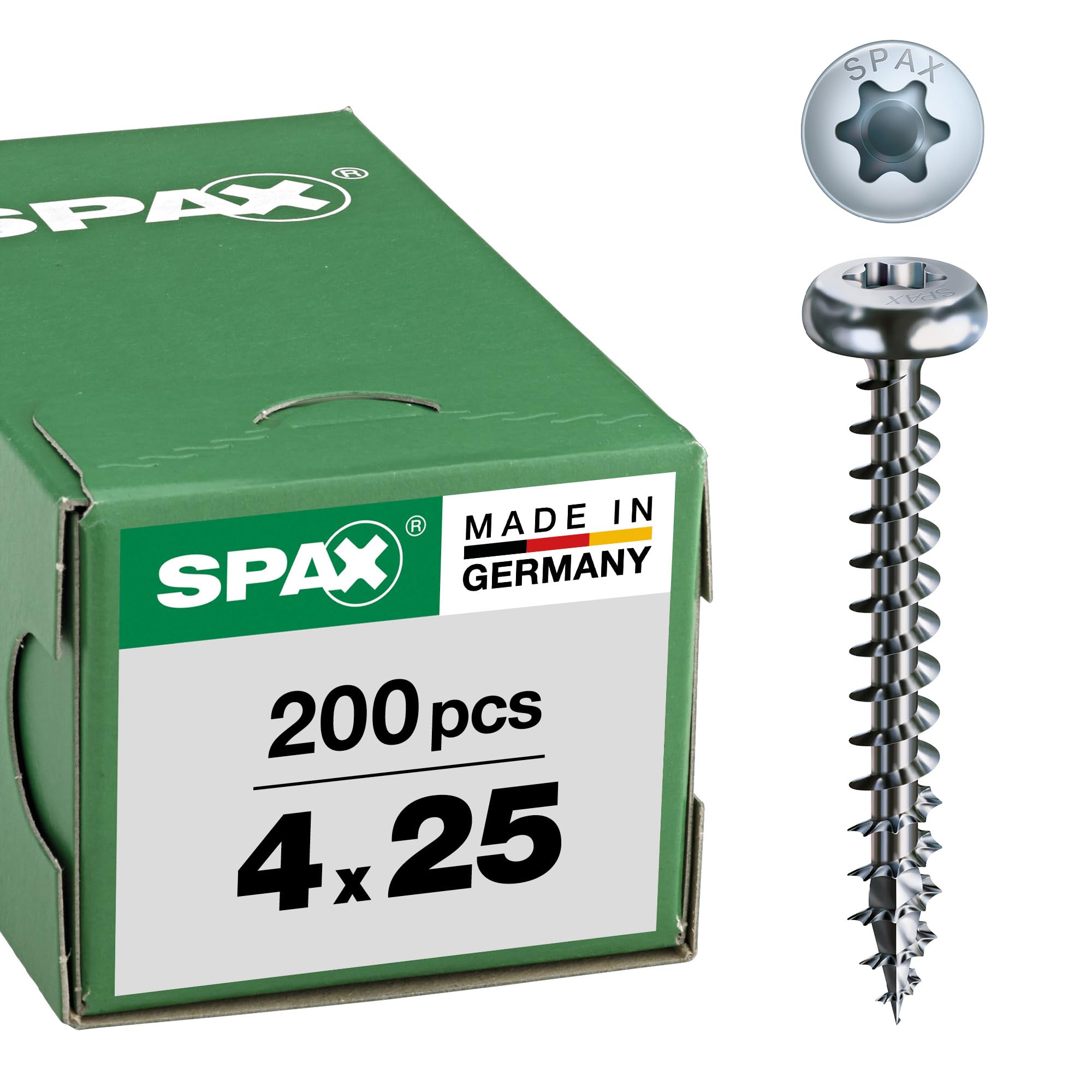 SPAX Universalschraube, 4,0 x 25 mm, 200 Pieces, T-STAR plus, half round head, full thread, 4CUT, WIROX A3J, 0201010400253 — image 1