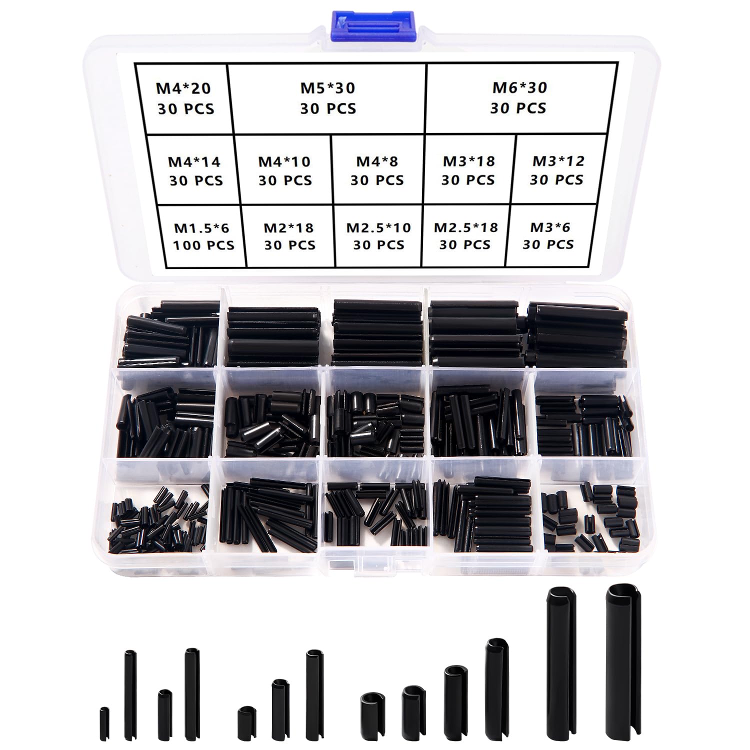 YIXISI 460 PCS 13 Sizes M1.5 / M2 / M2.5 / M3 / M4 / M5 / M6 Roll Pins Assortment Set, Split Spring Dowel, Tension Roll Pin Assortment Kit, for Home Improvement Automotive Repair