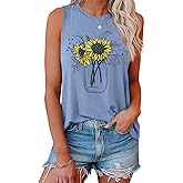 IRISGOD Womens Tank Tops Loose Fit Summer Cute Graphic Sleeveless Shirts Workout Basic Tunic