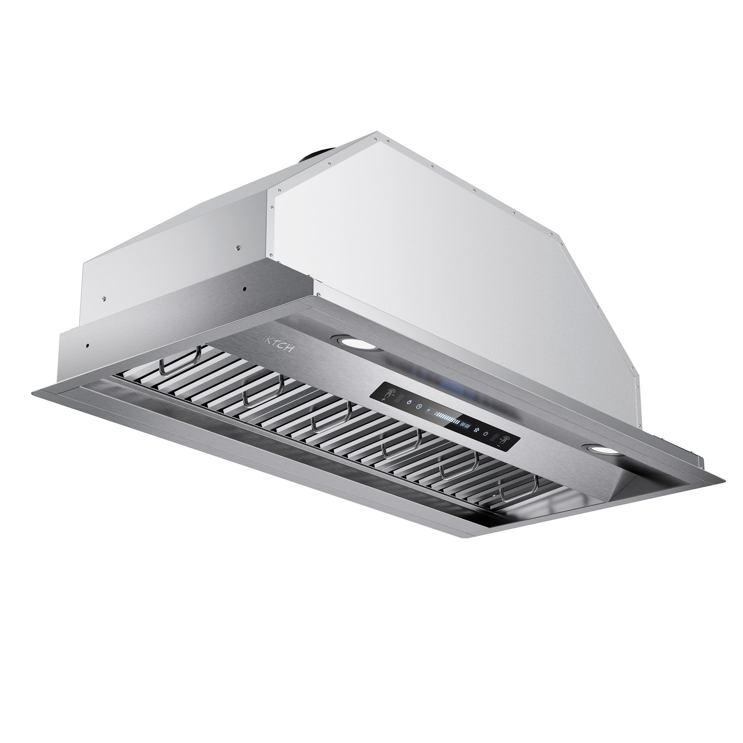 Photo 1 of IKTCH 42 inch Built-in/Insert Range Hood 900 CFM, Ducted/Ductless Convertible Duct, Stainless Steel Kitchen Vent Hood with 2 Pcs Adjustable Lights and 3 Pcs Baffle Filters with Handlebar(IKB02-42'')