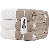 RALYSUN Electric Heated Blanket Full Size 72"x84" - Dual-Sided with Microplush & Sherpa Fabric, 4 Heat Settings & 10 Hours Auto Off, Machine Washable - Light Brown