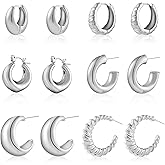 ALLHOLA 6 Pairs Gold Hoop Earrings for Women, 14K Gold Plated Lightweight Chunky Hoop Earrings Set Hypoallergenic, Thick Open Huggie Hoops Earrings Jewelry for Gifts.