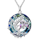 TOUPOP Sterling Silver Tree of Life Hummingbird/Dragonfly/Owl/Panda Necklace Crystal Bird Jewelry Birthday Christmas Valentines Day Gifts for Her Girlfriend Mom