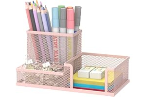 SUPEASY Mesh Pen Holder Desk Organizer, Office Supplies Pencil Storage with 3 Compartments, Office Desk Accessories and Works
