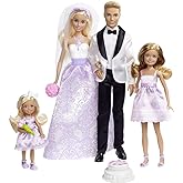 Barbie Wedding Set with Bride and Groom Dolls, Stacie, Chelsea and Accessories (Mattel DRJ88), Assorted Colour/Model
