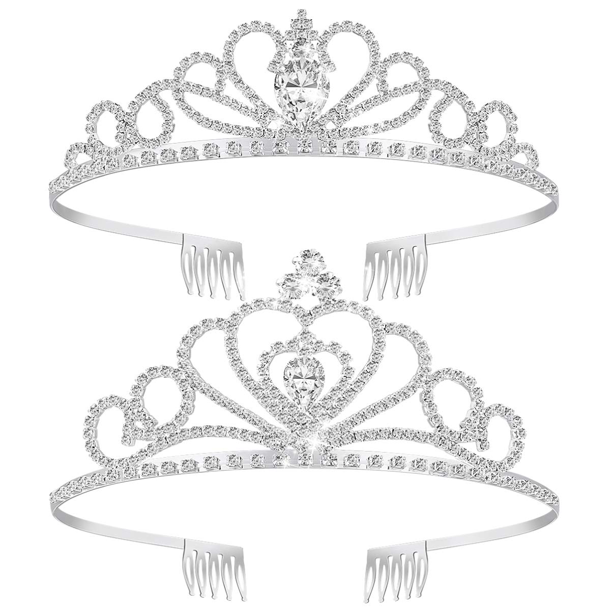 Wedding Tiara 2 Pack, Crystal Rhinestones Tiara Crown with Comb Bridal Birthday Tiara Headband