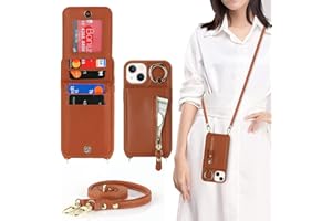 DEYHU iPhone 13 Case with Card Holder for Women, iPhone 13 Phone Case Wallet with Strap Credit Card Slots Crossbody with Kickstand Zipper Shockproof Case for iPhone13 - Brown
