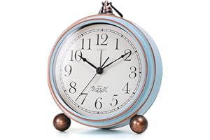 AYRELY Small Battery Operated Antique Retro Analog Alarm Clock for Room Decor, Silent Elegant Bedside Desk Table Gift Clock (