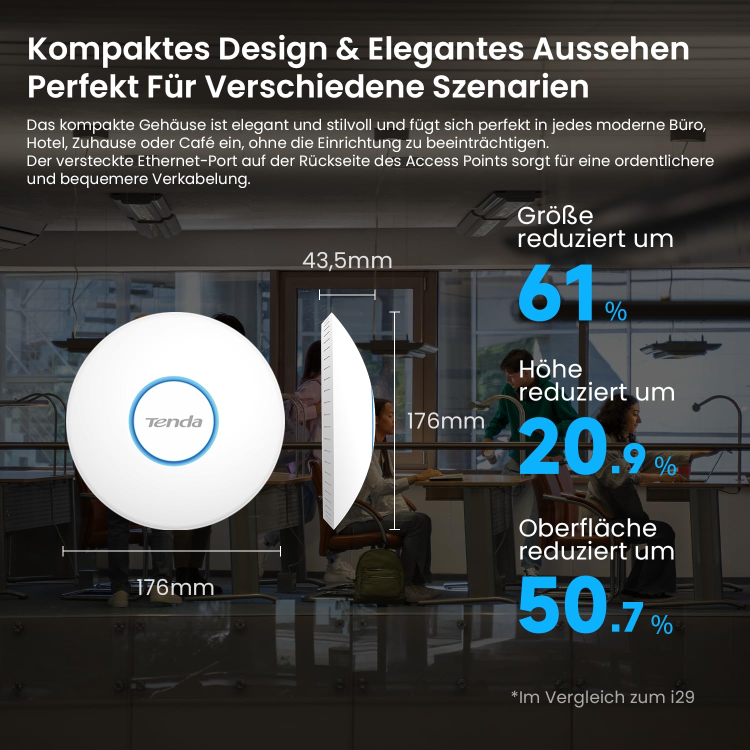 Tenda i27 AX3000 WiFi 6 Access Point (802.11ax Dualband, 1x GB PoE LAN-Port, WPA3 Sicherheit, Mehrere SSIDs, Verwaltbar über APP oder Weboberfläche, 802.3at PoE+ Powered, inkl. Netzteil) 6