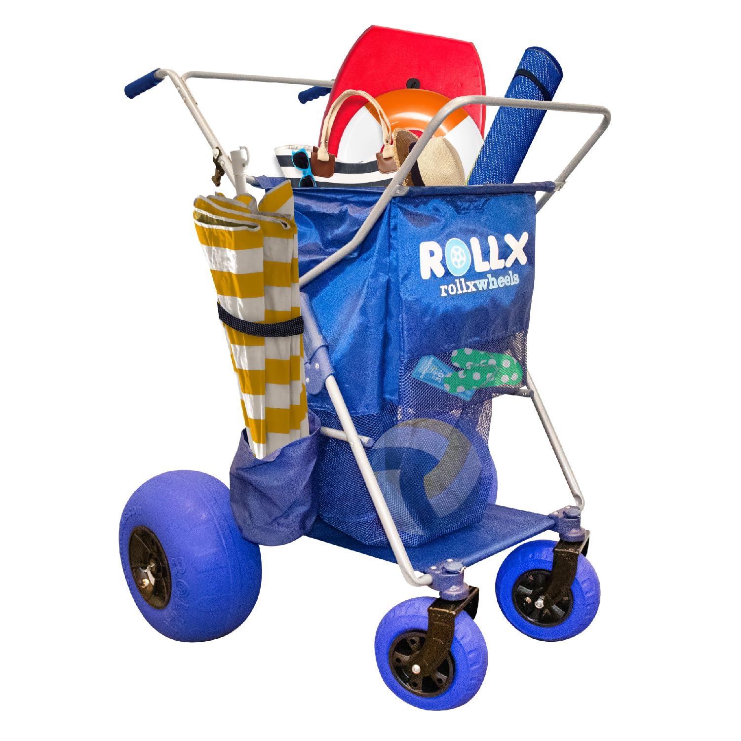 Photo 1 of RollX Foldable Storage Wagon with 4 Balloon Wheels, Rear 13 Inch & Front 7 Inch Beach Tires (Pump Included) - Blue