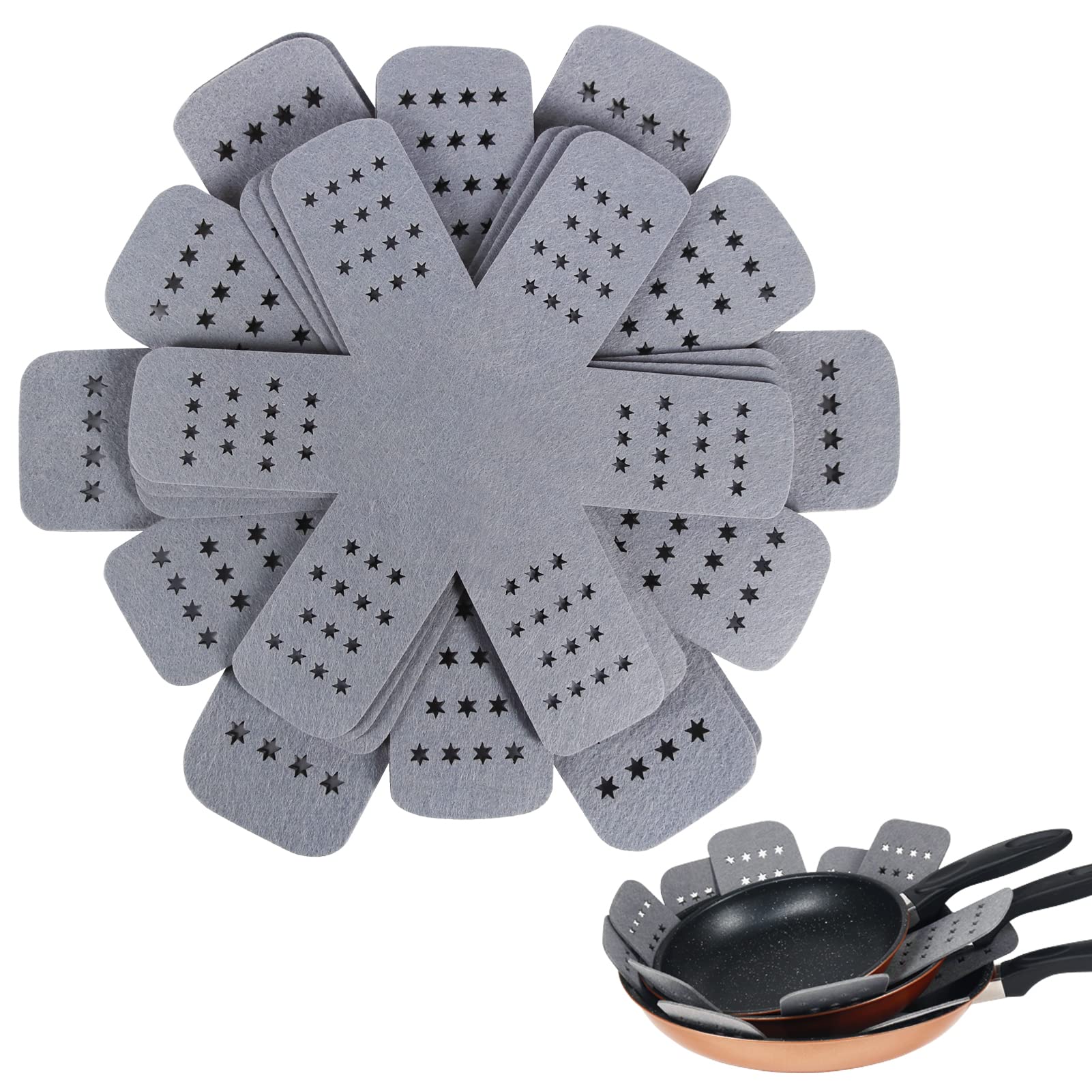 Photo 1 of BYKITCHEN Pan Protectors with Stars, Larger & Thicker Pan Separators Protectors, Set of 9 and 3 Different Sizes, Pot Protectors for Stacking and Protecting Your Cookware