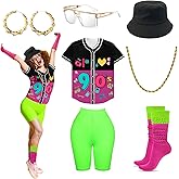 80s Outfit Women Costume Accessories Set T Shirt Shorts Tutu Skirt Neno Party Leg Warmers Headband