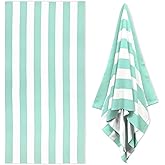 HENBAY Large Oversized Beach Towel - 35 x 70 Inch Microfiber Pool Towel, Aqua Striped Quick Dry Cabana Swim Towel